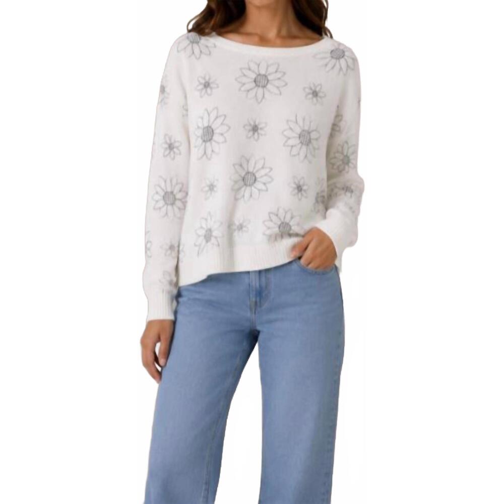 NEW J. SOCIETY flower embroidered crew top in white